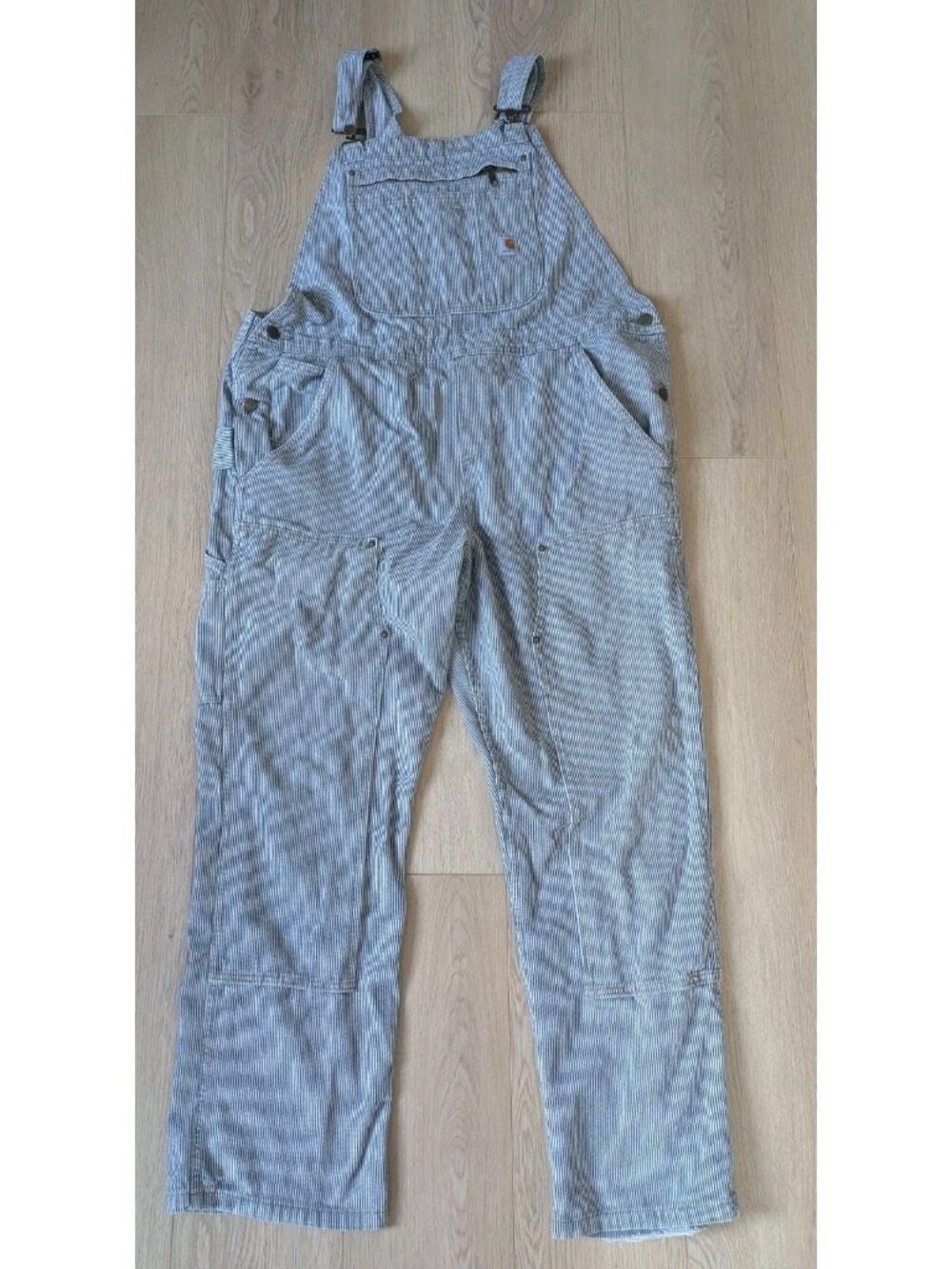 Carhartt Women XL Regular Hickory Stripe Overalls Bib Denim Cotton 103042